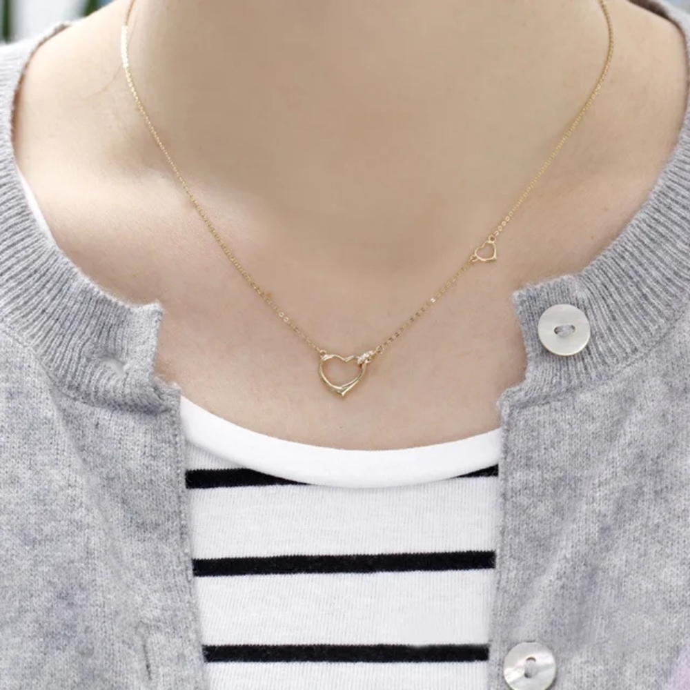Double Heart 14K Gold Plated 925 Sterling Silver Pendant Necklace